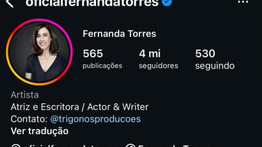 Fernanda Torres atinge 4 mi de seguidores em seguida indicação ao Oscar